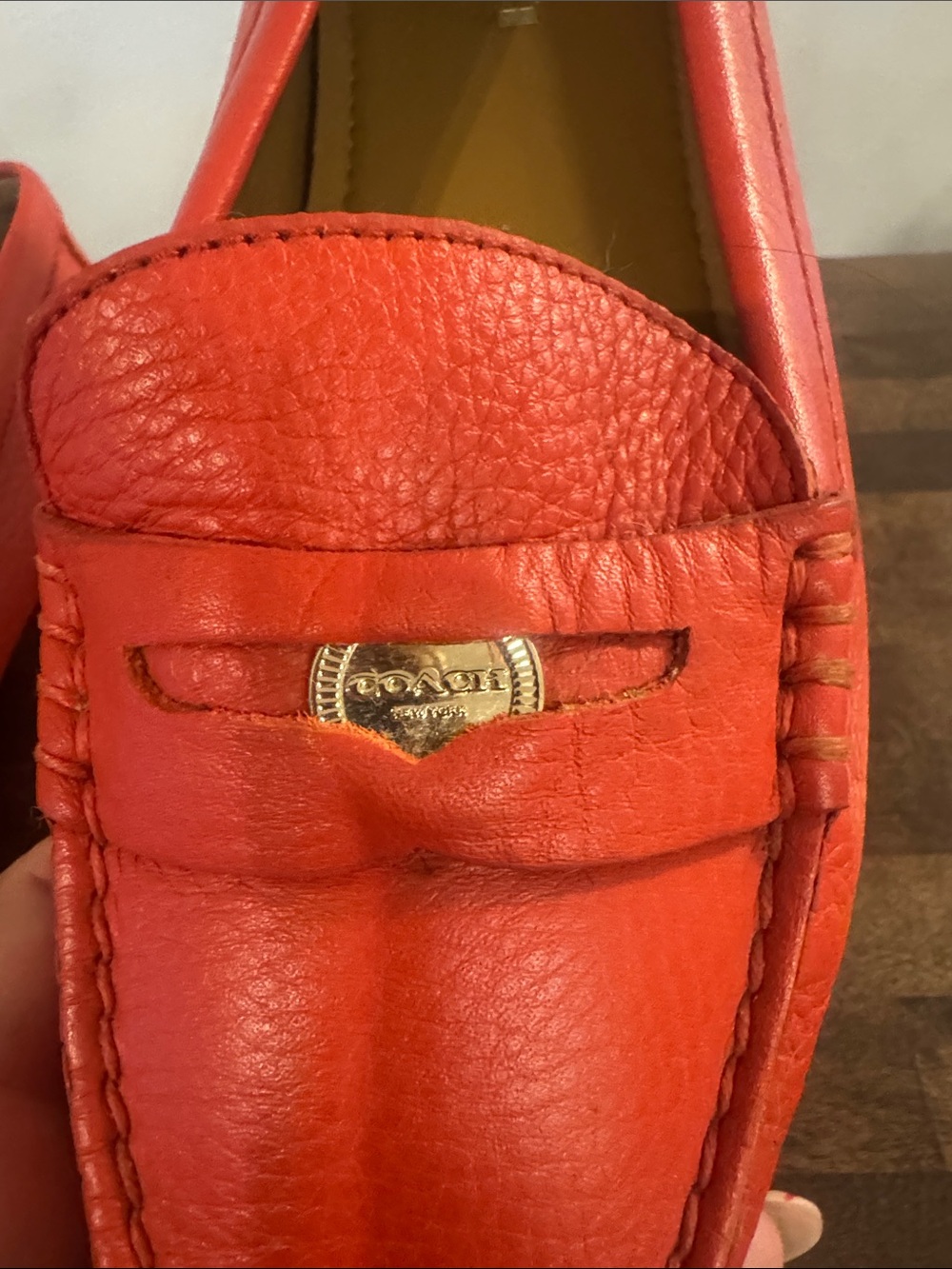 Coach Women's Coral Leather Penny Loafers - Picture 3 of 7